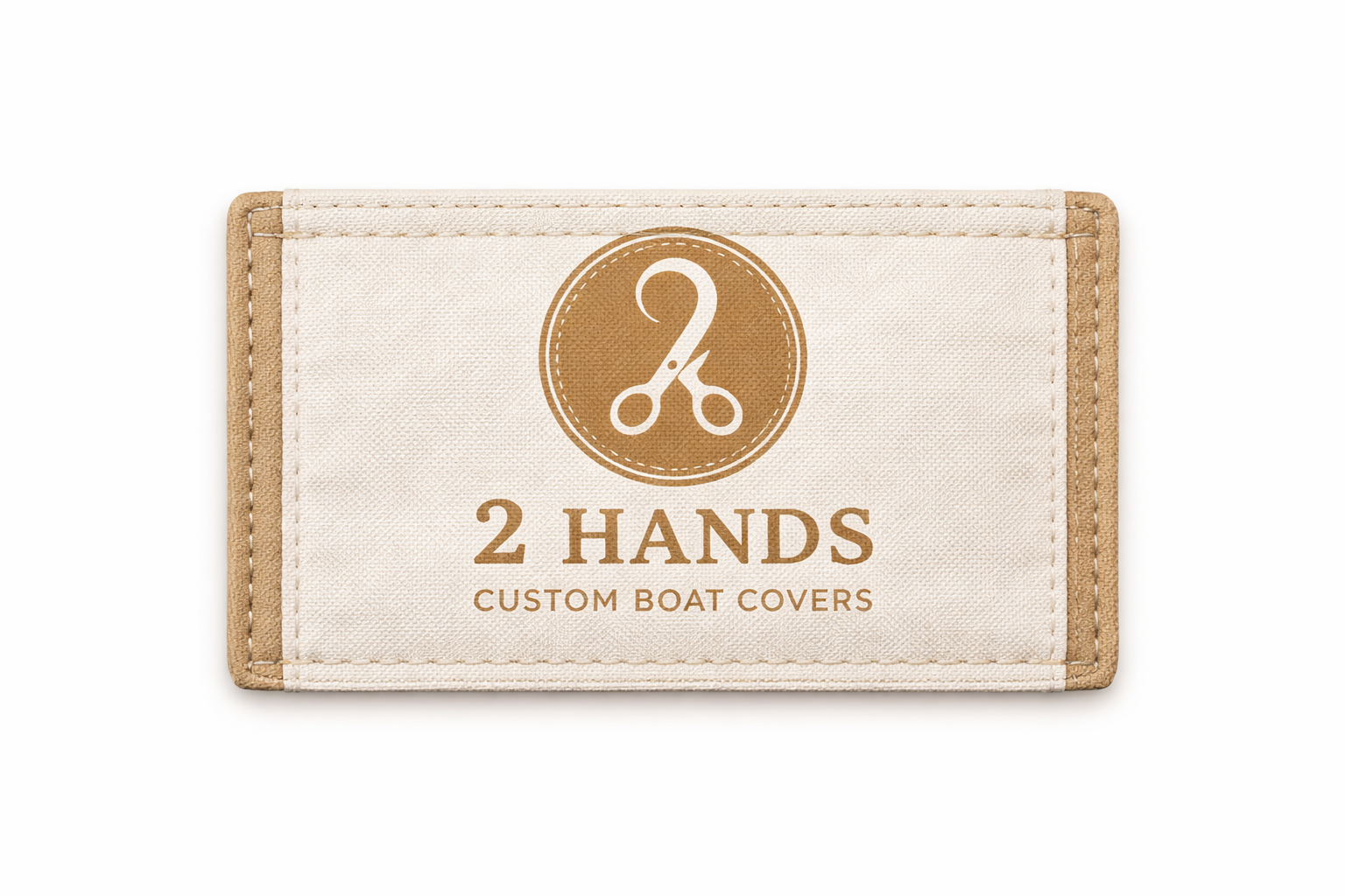 2 Hands fabric label sewn onto canvas