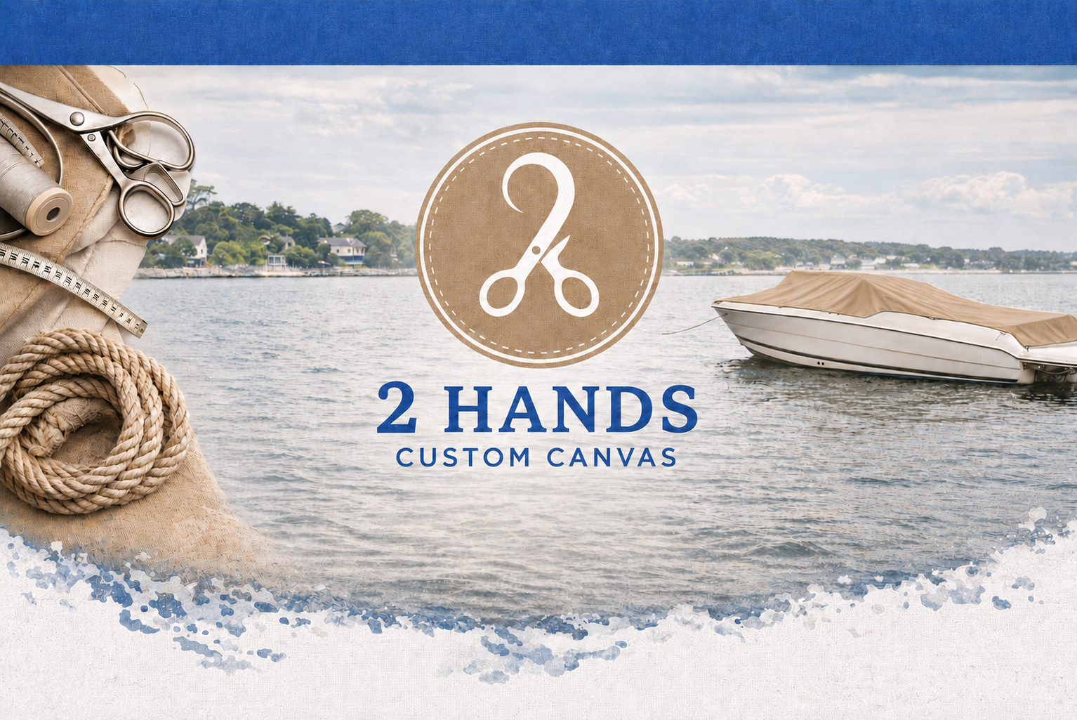 Custom boat cover on water